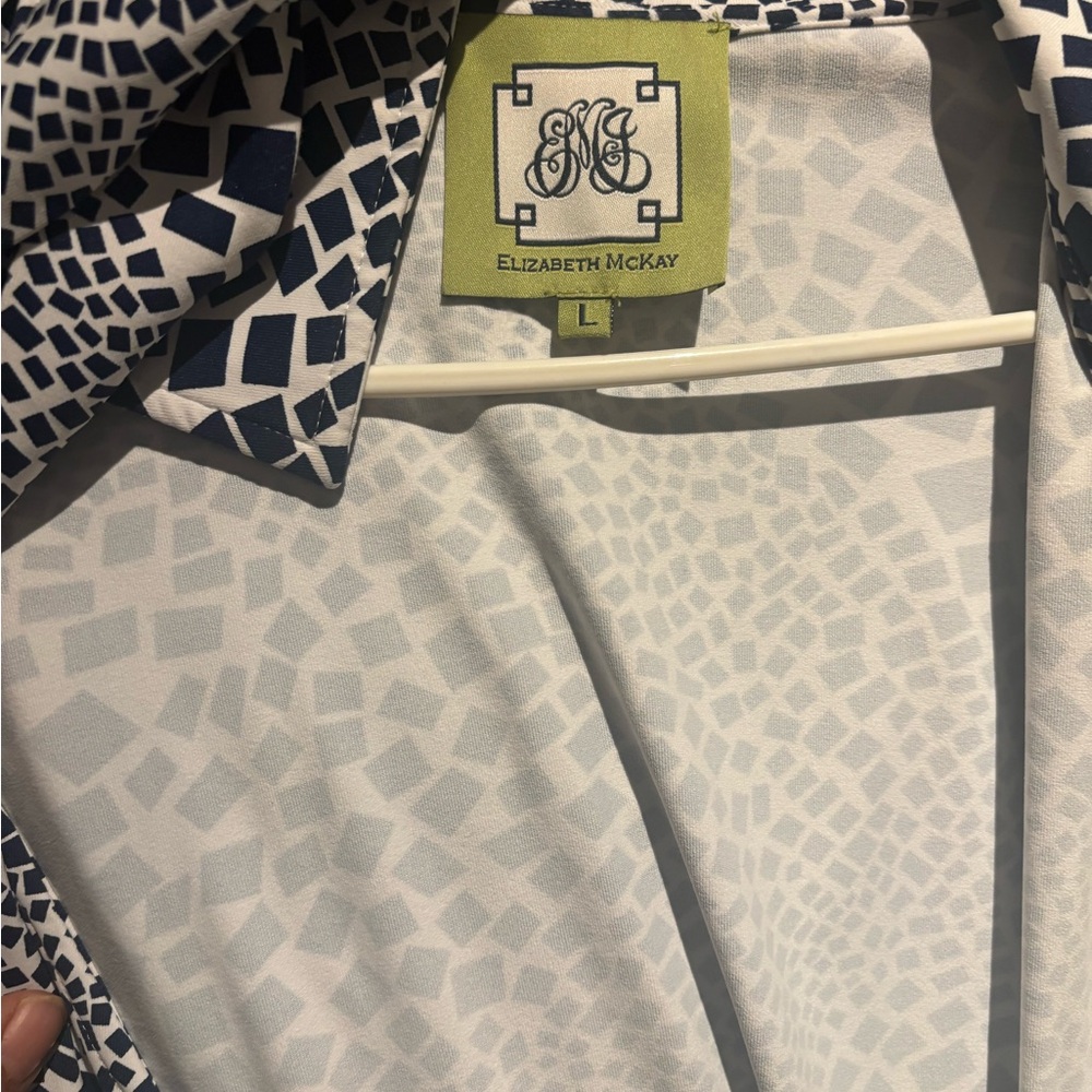 Elizabeth McKay Geometric Navy and White Blouse